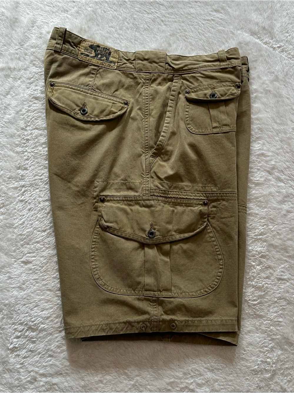 Vintage Polo Ralph Lauren Grizzly Bear Cargo Shorts Men 36 Khaki Canvas Y2K
